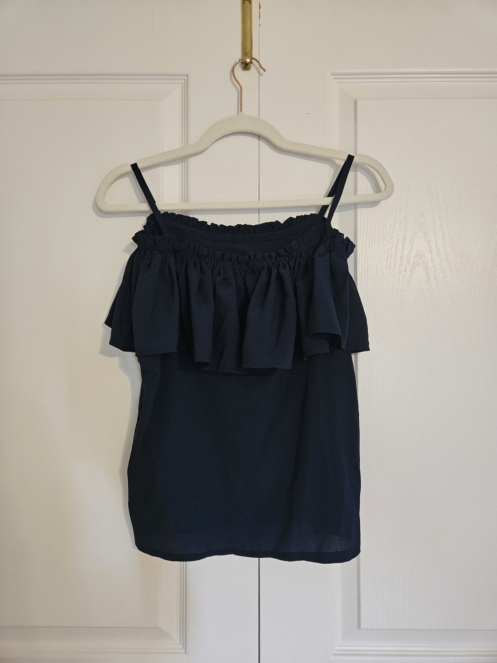 3 For $20 ❤️ Women's Navy Ruffled Off-Shoulder Tank Top